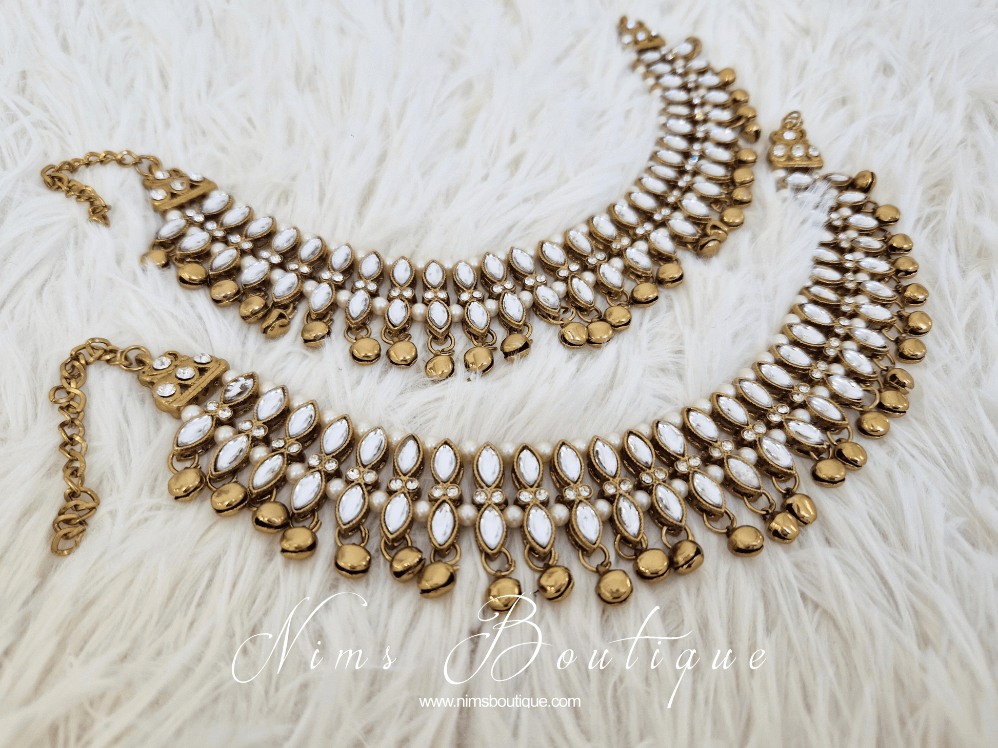 Nims Boutique Antique Gold Ghungroo Anklets with Bells