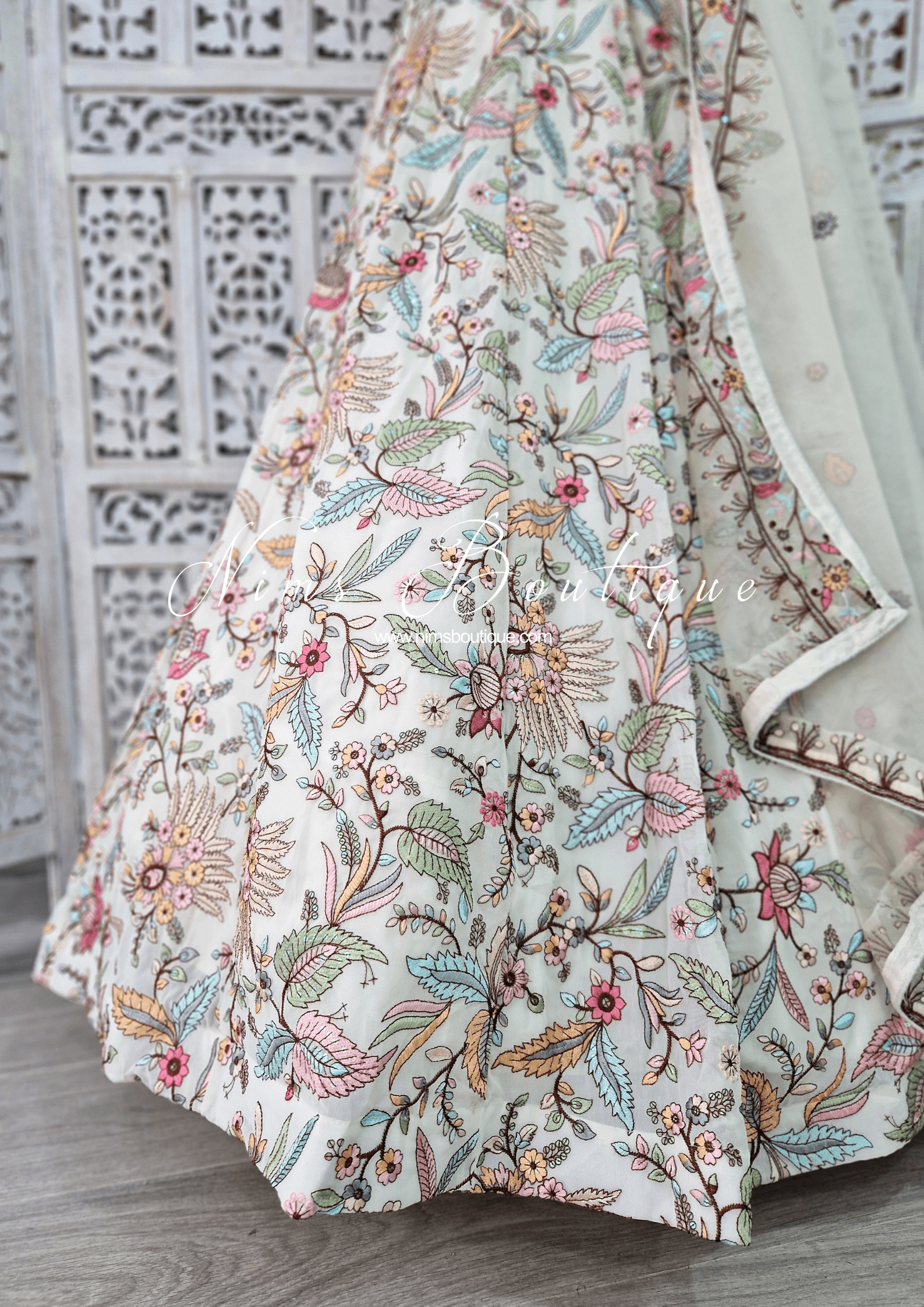 Nims Boutique Sarika White Multicolour Embellished Luxury Skirt sizes 4-22
