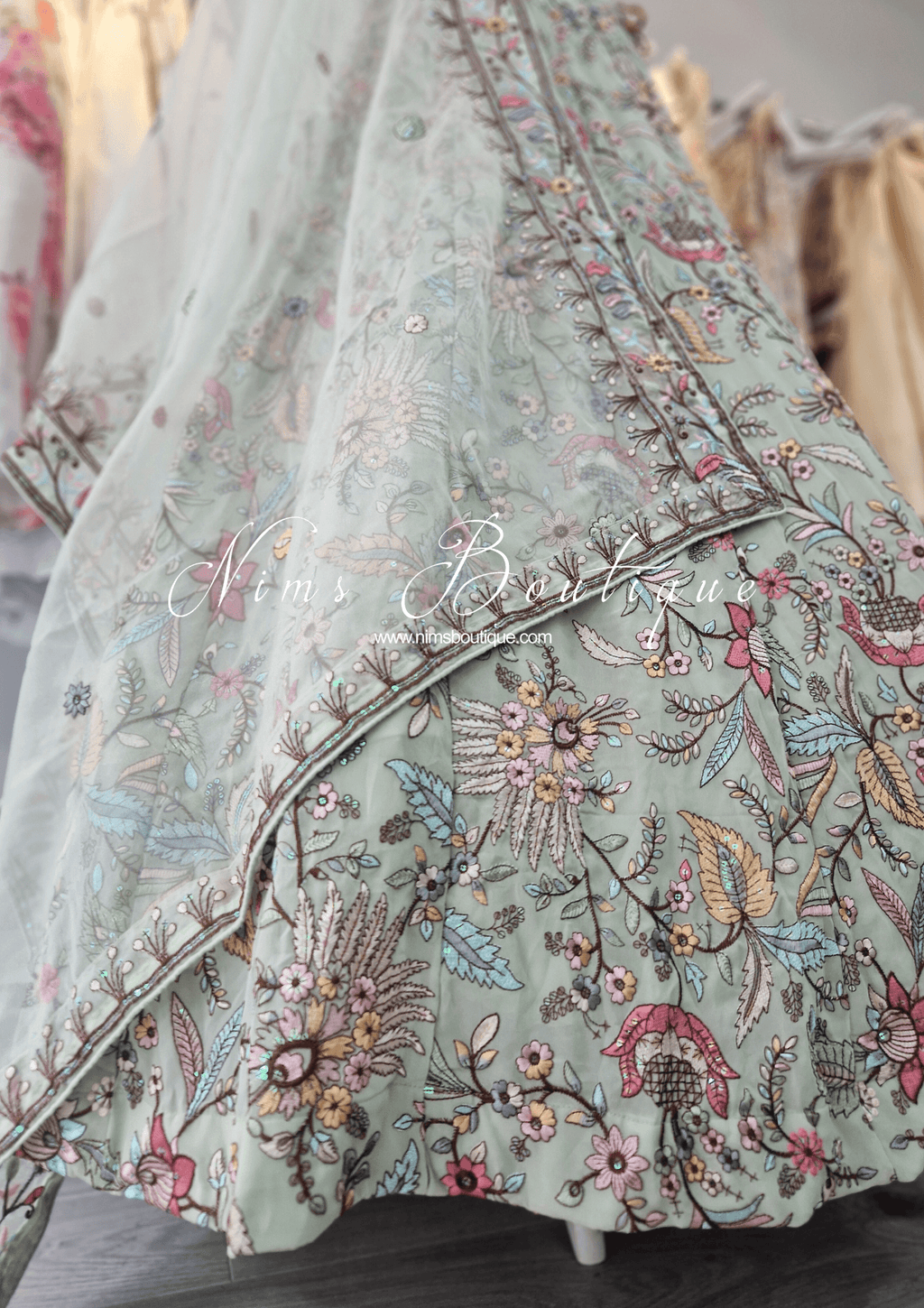 Nims Boutique Sarika Luxury Mint Organza Embroidered Dupatta/Chunni