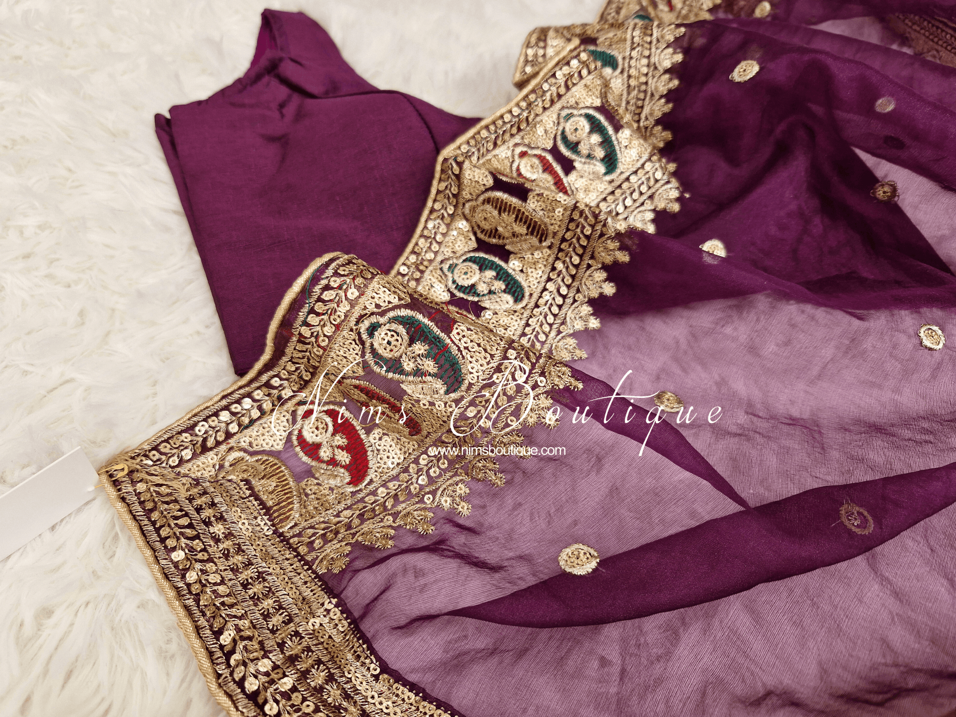 Nims Boutique Sunidhi Aubergine Multicolour Organza Dupatta/Chunni