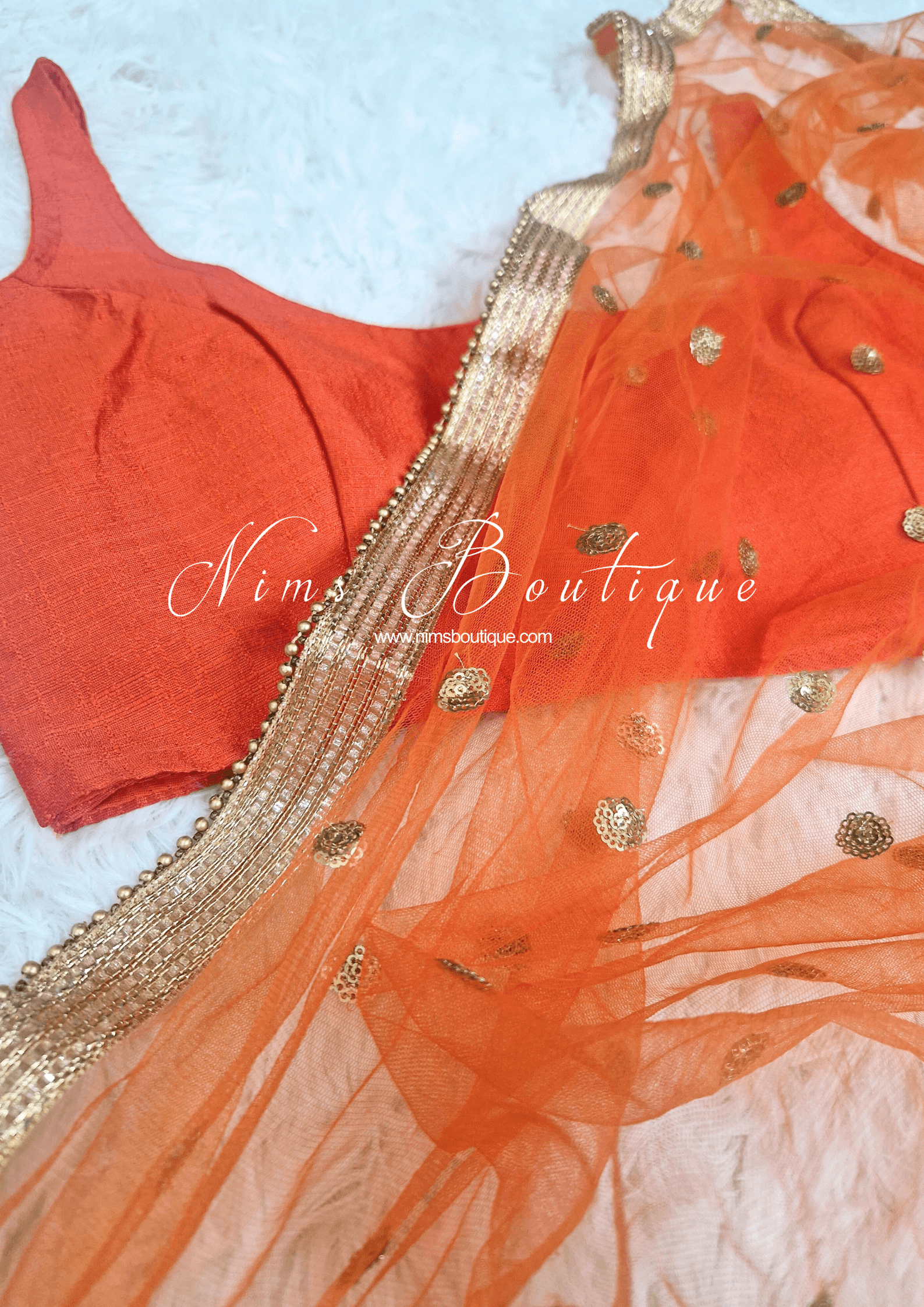 Nims Boutique NB Orange Net Sequin Dupatta/Chunni