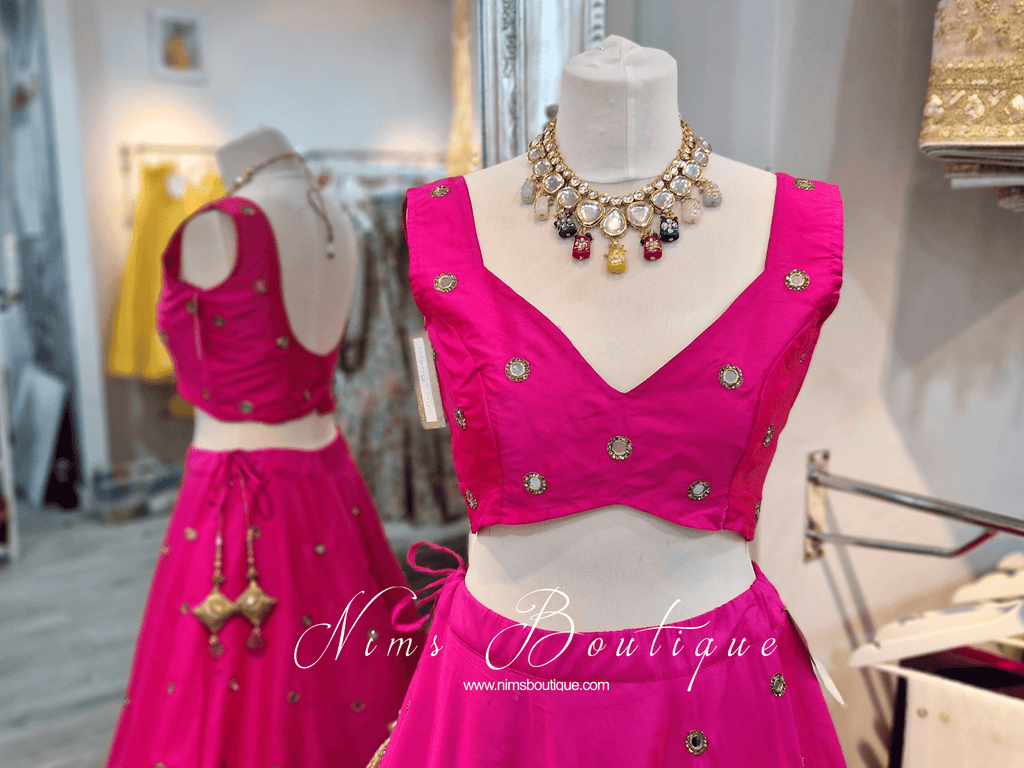 Nims Boutique Rani Luxury Hot Pink Silk Mirror Blouse size 4-16
