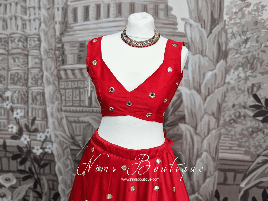 Nims Boutique Rani Luxury Red Silk Mirror Blouse size 4-16