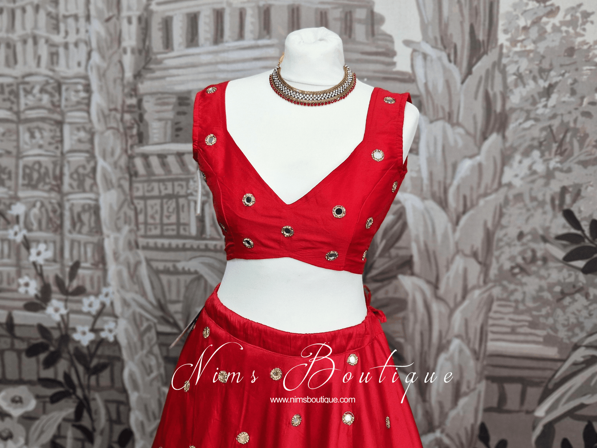 Nims Boutique Rani Luxury Red Silk Mirror Blouse size 4-16