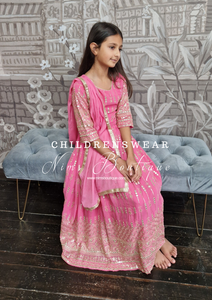 Luxury Pink Embroidered Kids Lehnga