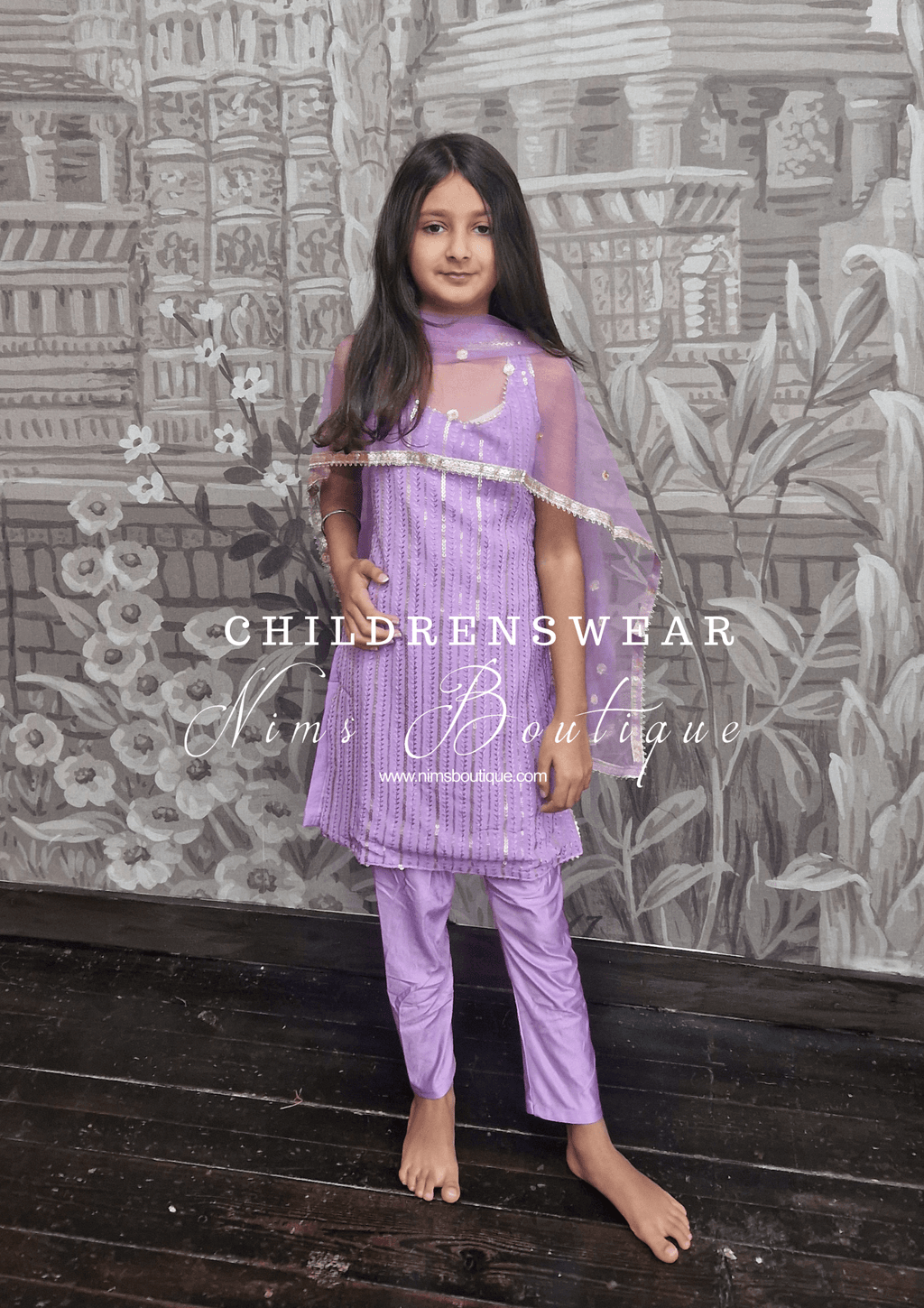 Nims Boutique Lilac Sequin Kids Pajami Suit