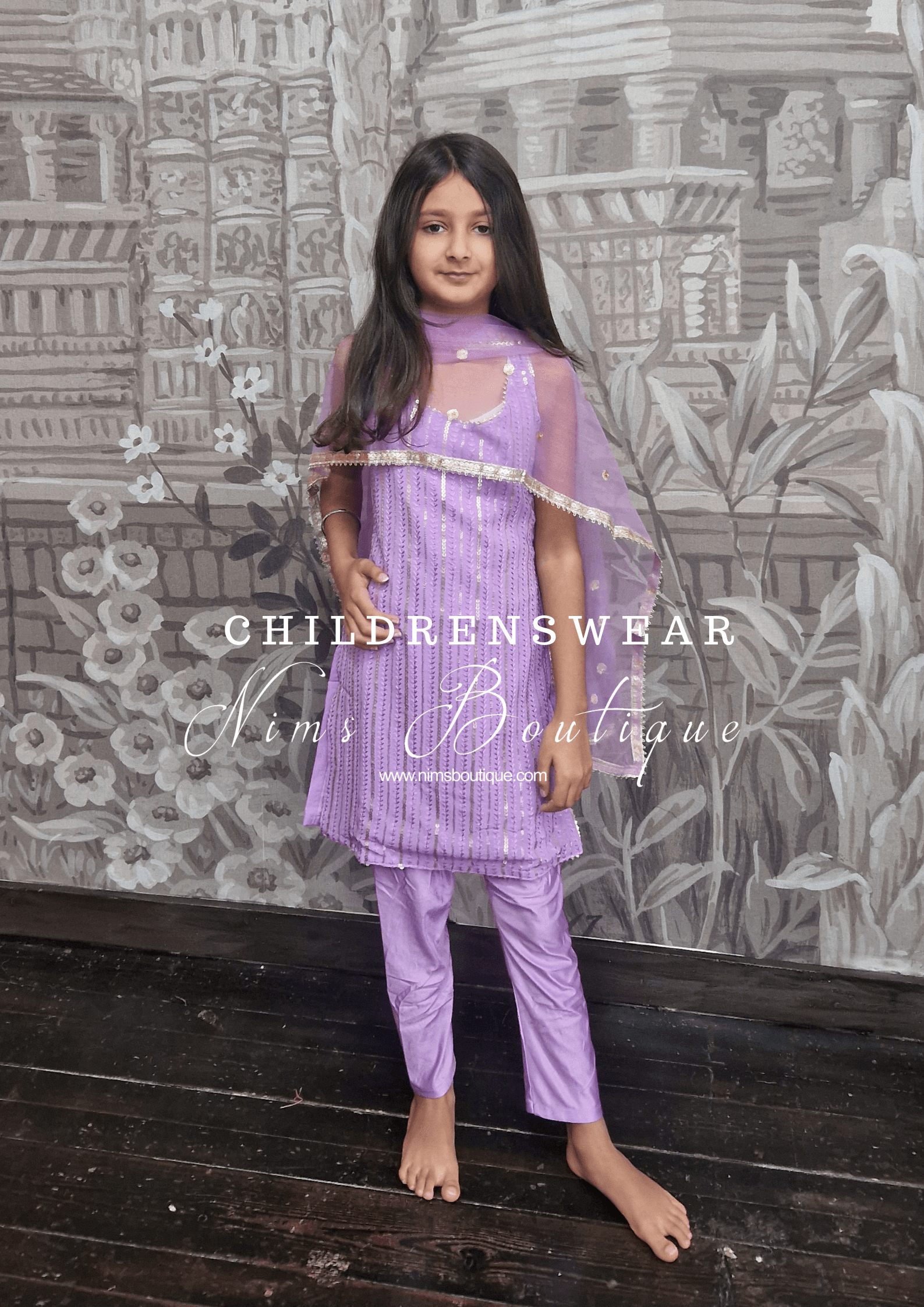 Nims Boutique Lilac Sequin Kids Pajami Suit