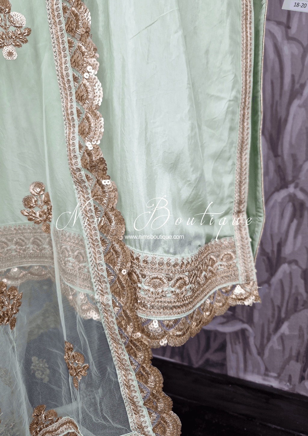Nims Boutique The NB Classic Long Sleeved Mint Silk Pajami Suit sizes 12 to 22