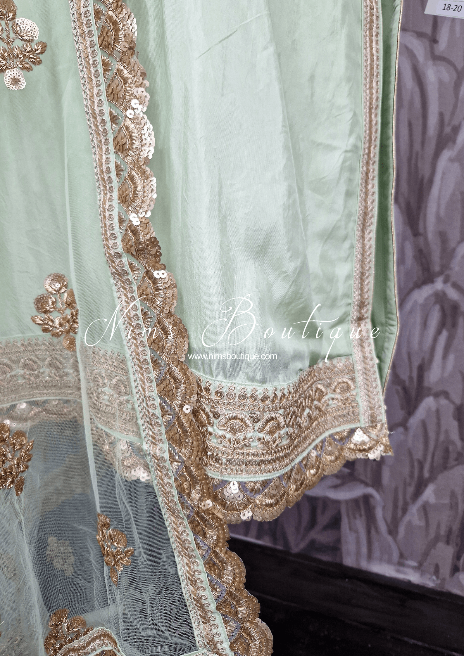 Nims Boutique The NB Classic Long Sleeved Mint Silk Pajami Suit sizes 12 to 22