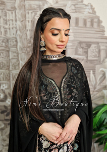 Luxury Black Embroidered Sharara Suit (10-12)