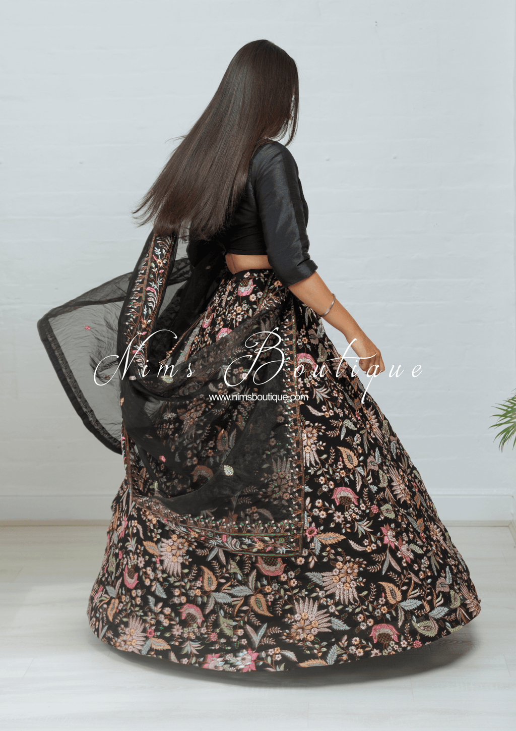Nims Boutique Sarika Black Multicolour Embellished Luxury Skirt sizes 4-22