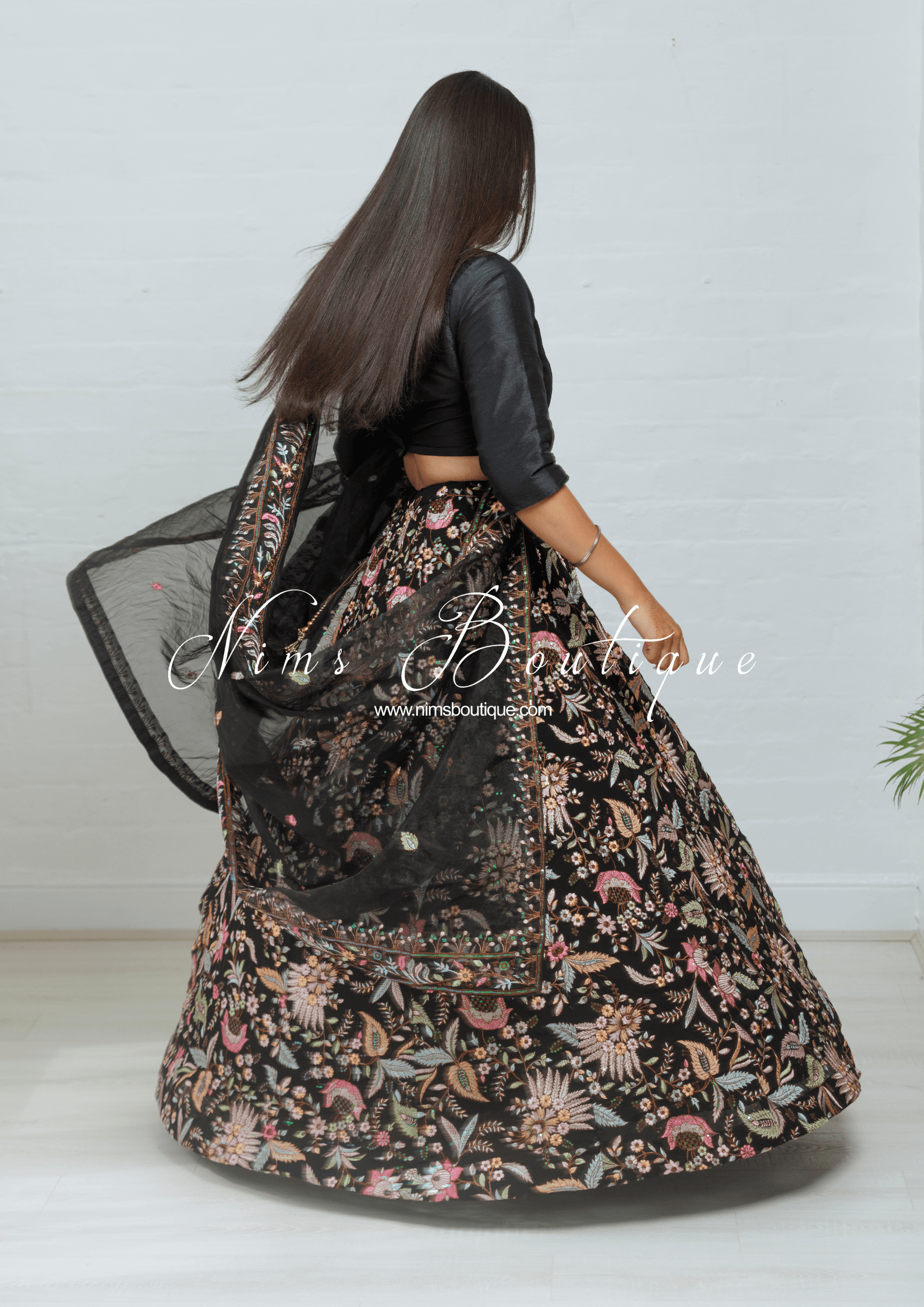 Nims Boutique Sarika Black Multicolour Embellished Luxury Skirt sizes 4-22