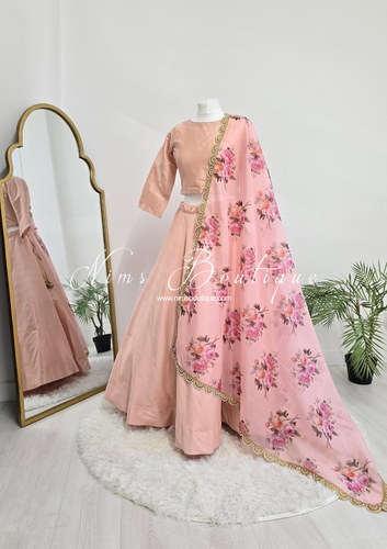 Luxury Peach Organza Floral Dupatta/Chunni with Pearl Edging