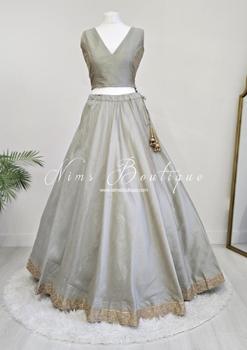 Saloni Readymade Sage Grey Raw Silk skirt/lehnga (sizes 4-24)