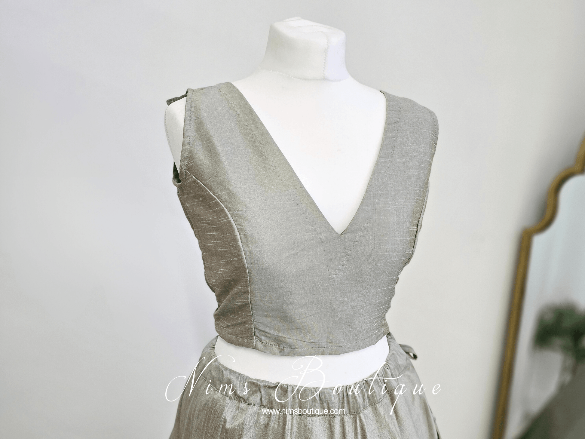 Nims Boutique Rupa Sage Grey Luxury Silk Blouse size 4-22