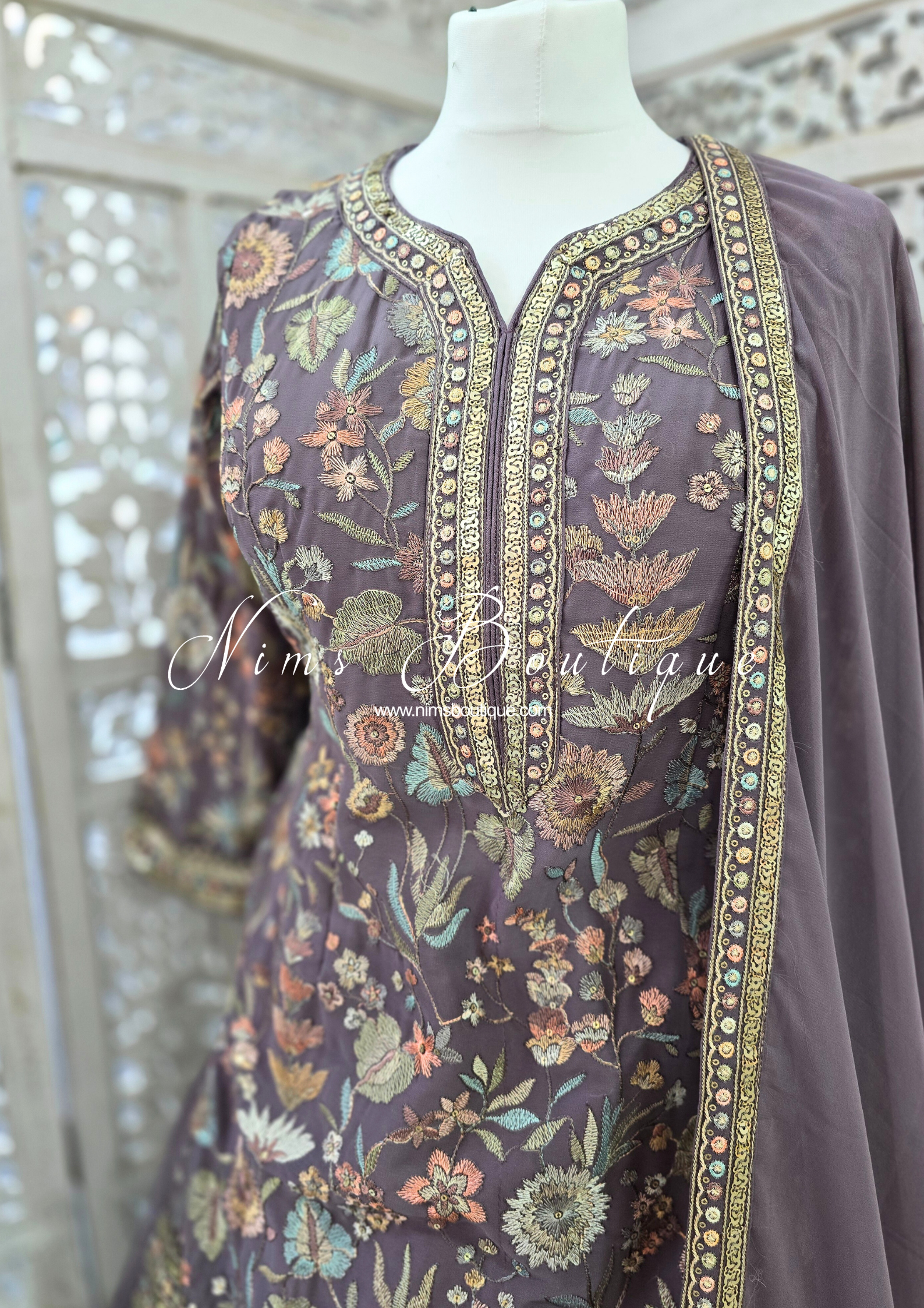 Luxury Lilac Embroidered Sharara Suit (Size 12)
