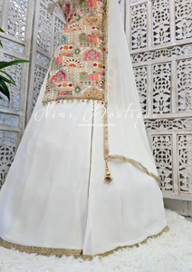 Ivory Multicolour Embroidered Sharara Suit (Size 12-14)