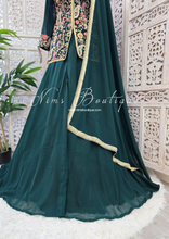 Dark Green Multicolour Embroidered Jacket Sharara Suit (Size 10-12)