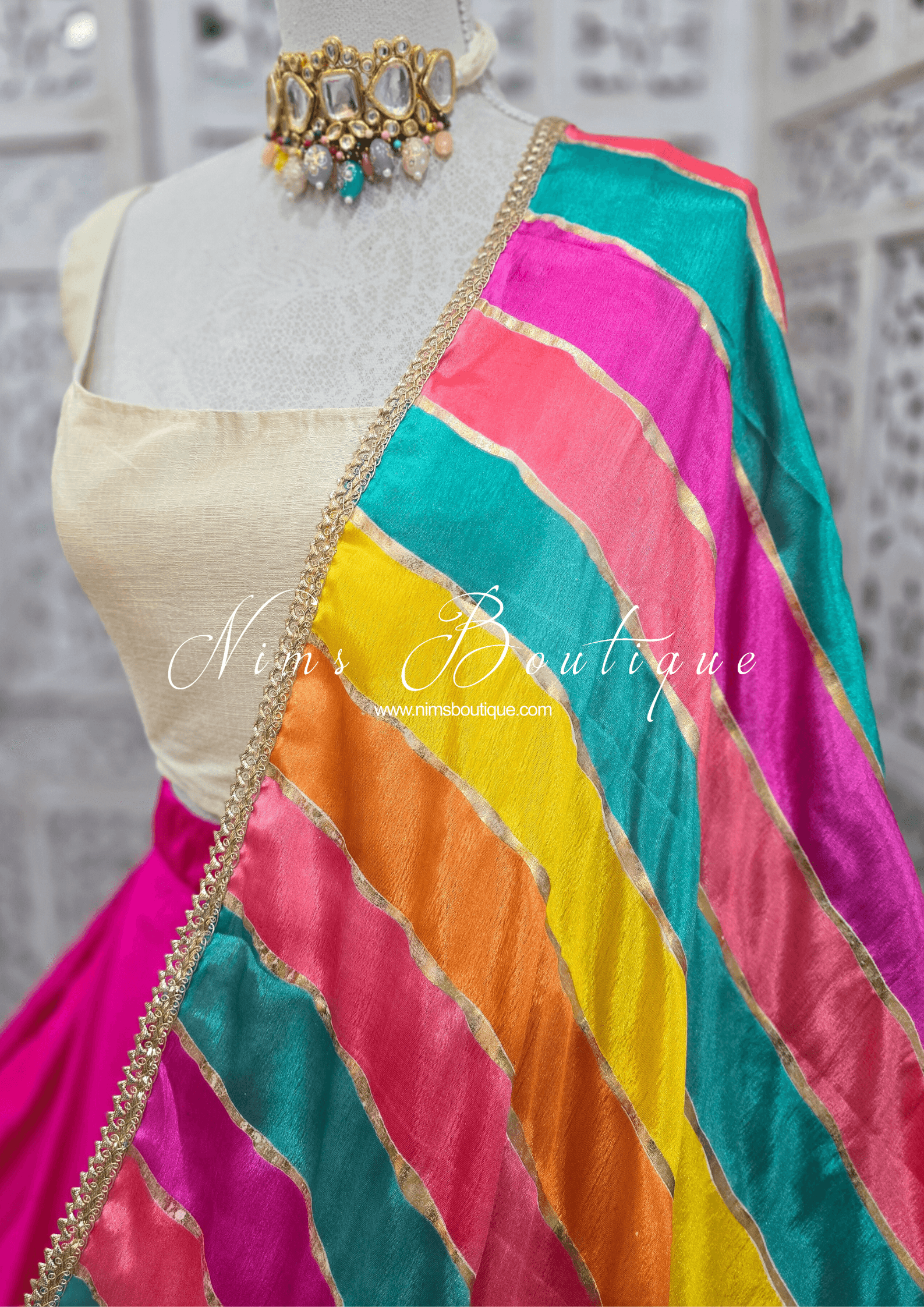 Nims Boutique Multicolour Stripe Georgette Dupatta/Chunni 3