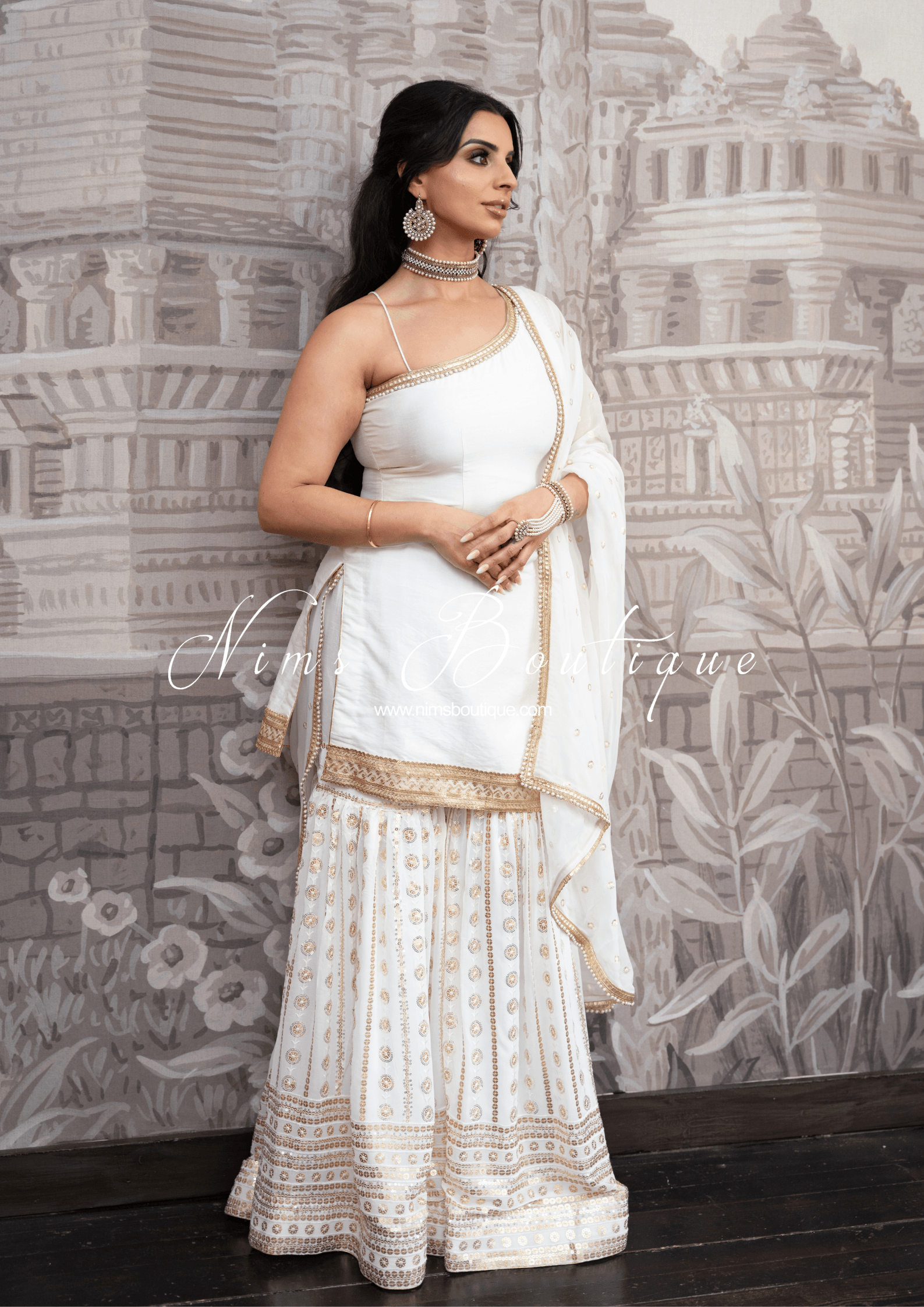 Nims Boutique Vaani White One Shoulder Luxury Gharara Suit sizes 6-14