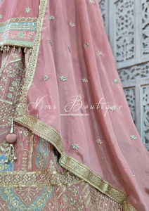 Luxury Dusky Pink Embroidered Sharara Suit (Size 12-14)