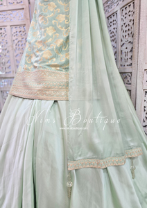 Nims Boutique Mint Brocade Sharara Suit 10-12