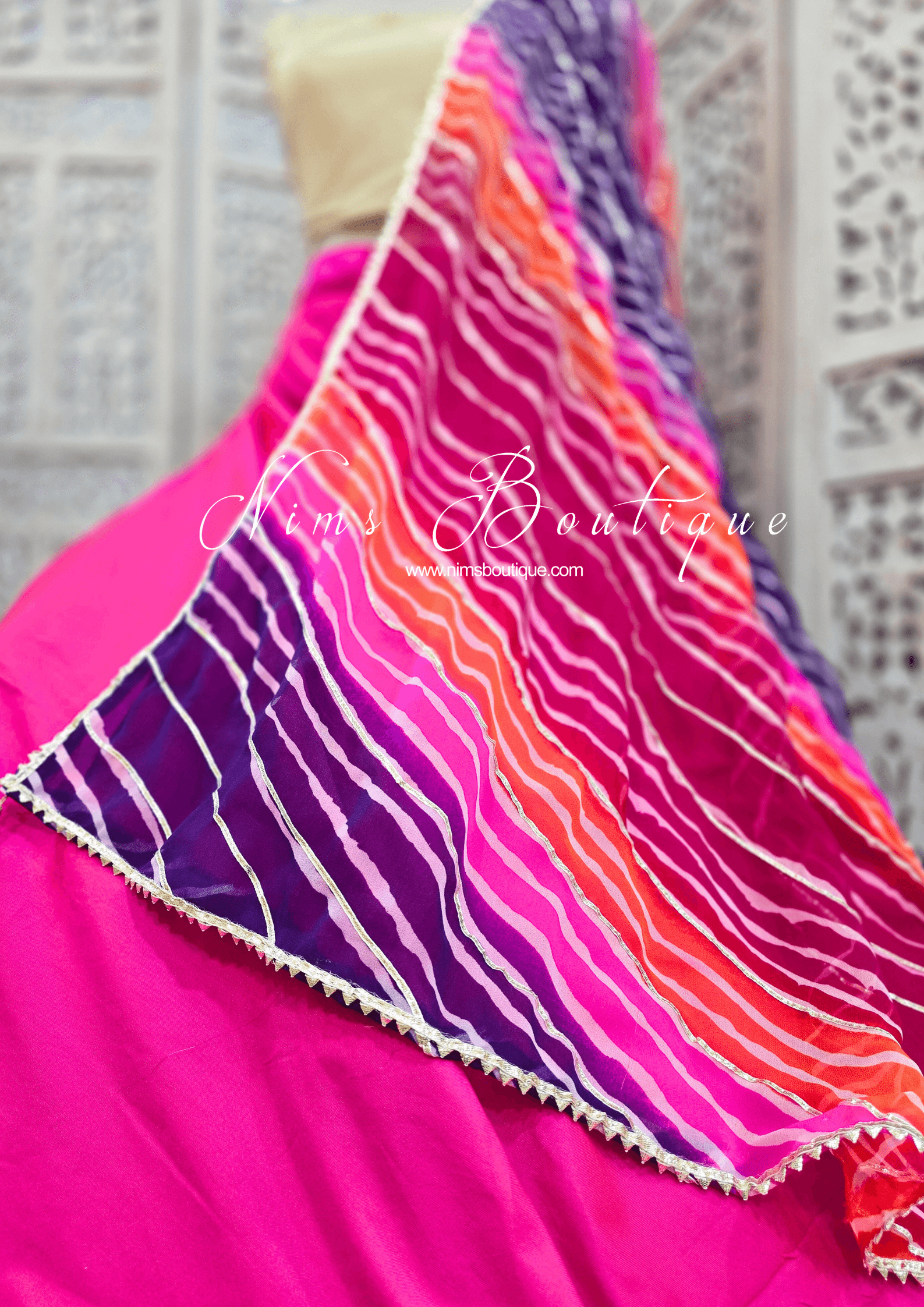 Nims Boutique Purple, Pink Tie Dye Dupatta/Chunni
