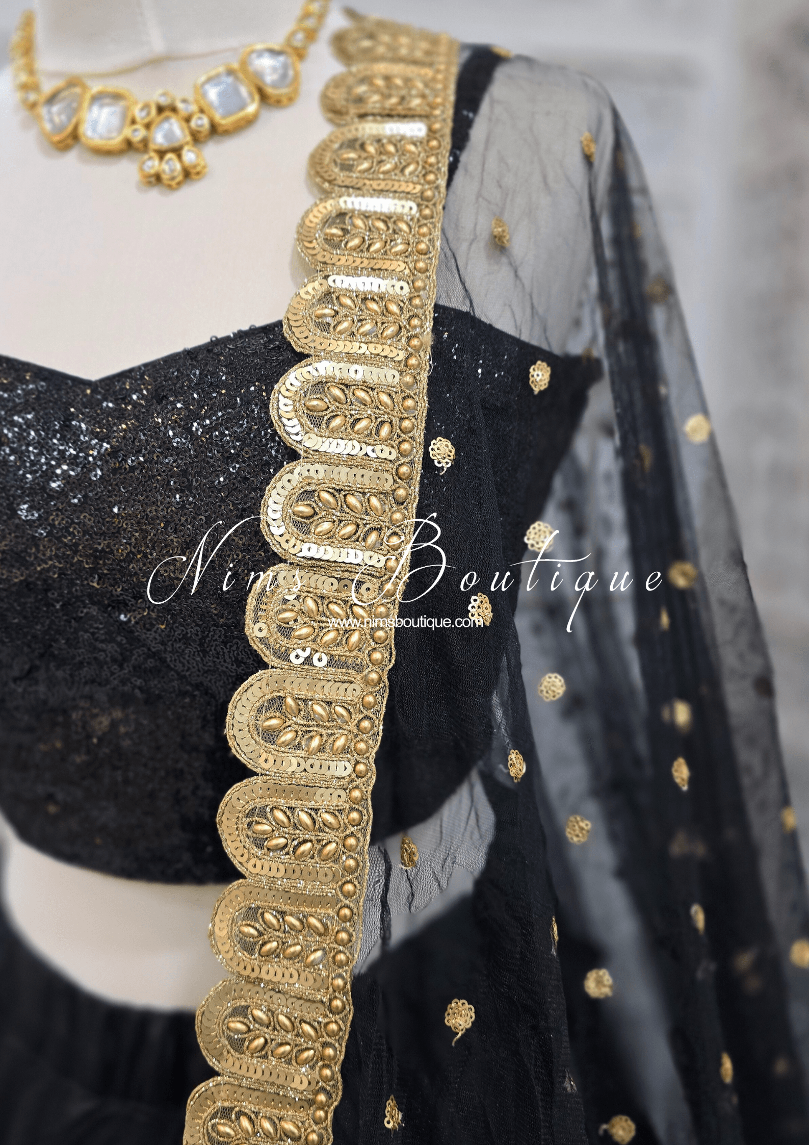 Nims Boutique Mira Luxury Black Net Embroidered Dupatta/Chunni