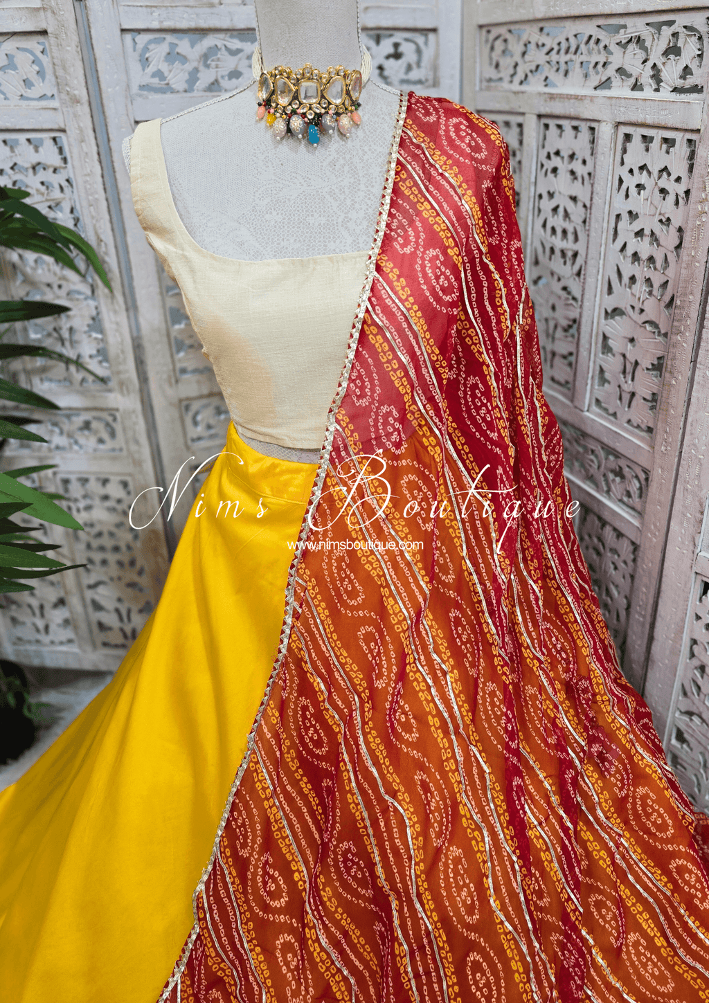 Nims Boutique Red Bandhani Dupatta/Chunni