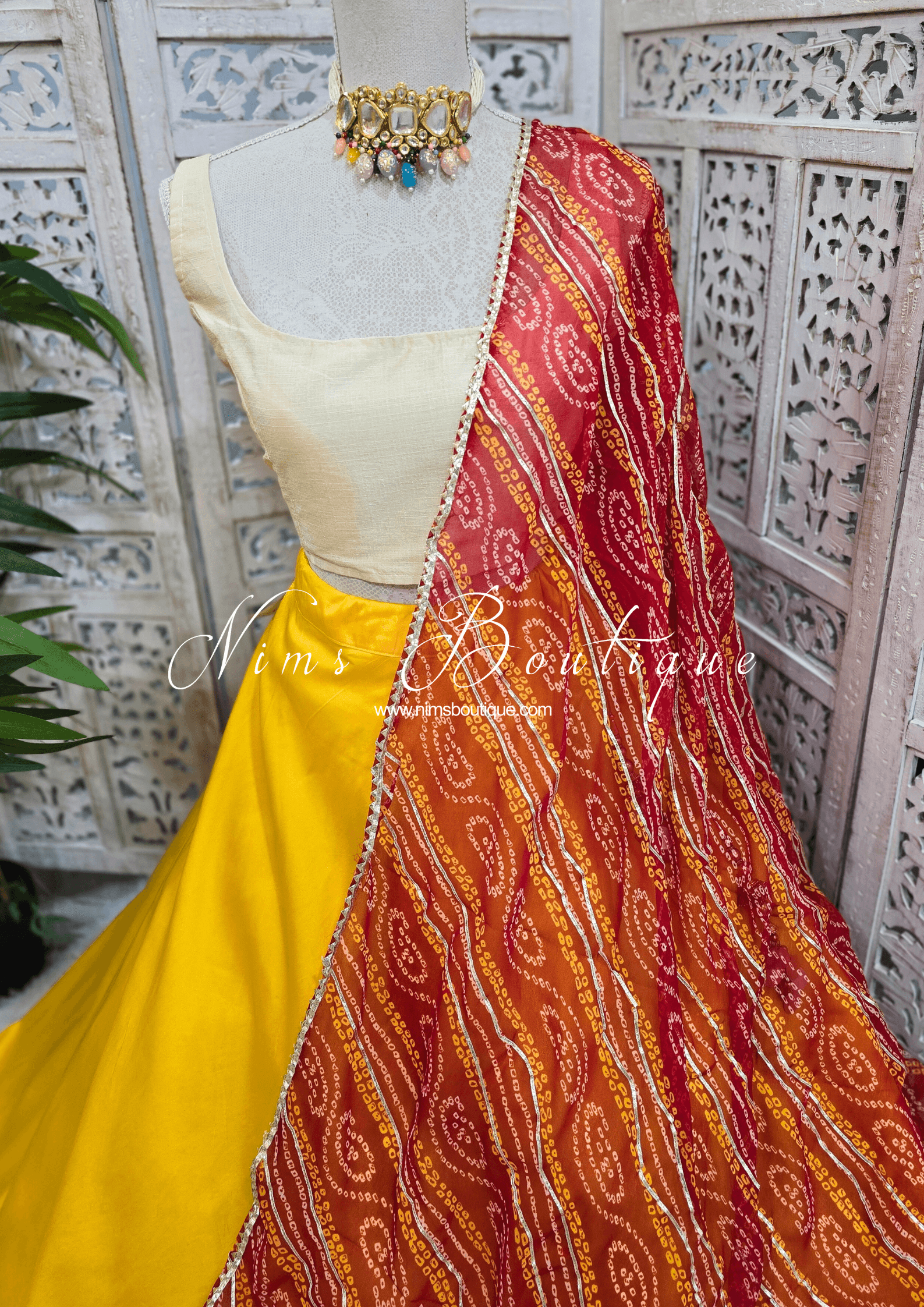 Nims Boutique Red Bandhani Dupatta/Chunni