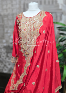 Nims Boutique Luxury Red Embroidered Lehnga Suit Size 12-14