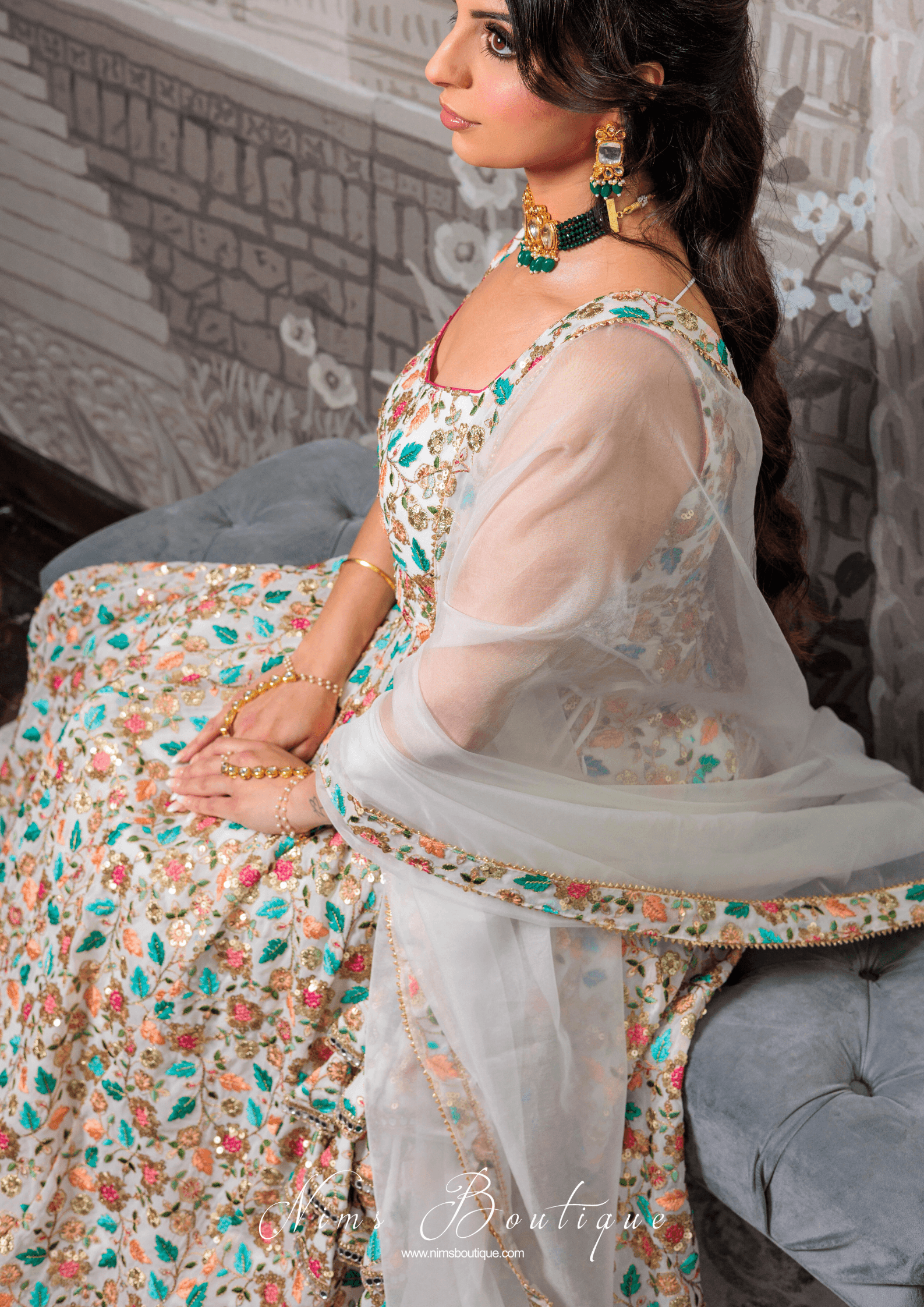 Nims Boutique Aditi Luxury Ivory Multicolour Lehnga sizes 6-16