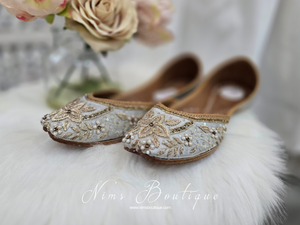 Nims Boutique Ivory Embellished Leather Punjabi Juttis