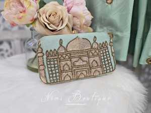 Taj Mint Raw Silk Clutch Bag