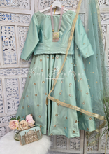 Mint Silk High Neck Blouse with sleeves (4-20)