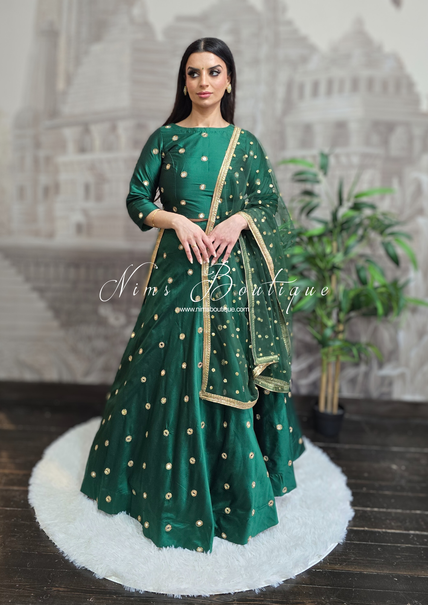 Rani Luxury Silk Dark Green Mirror readymade skirt/lehnga (size 4-18)