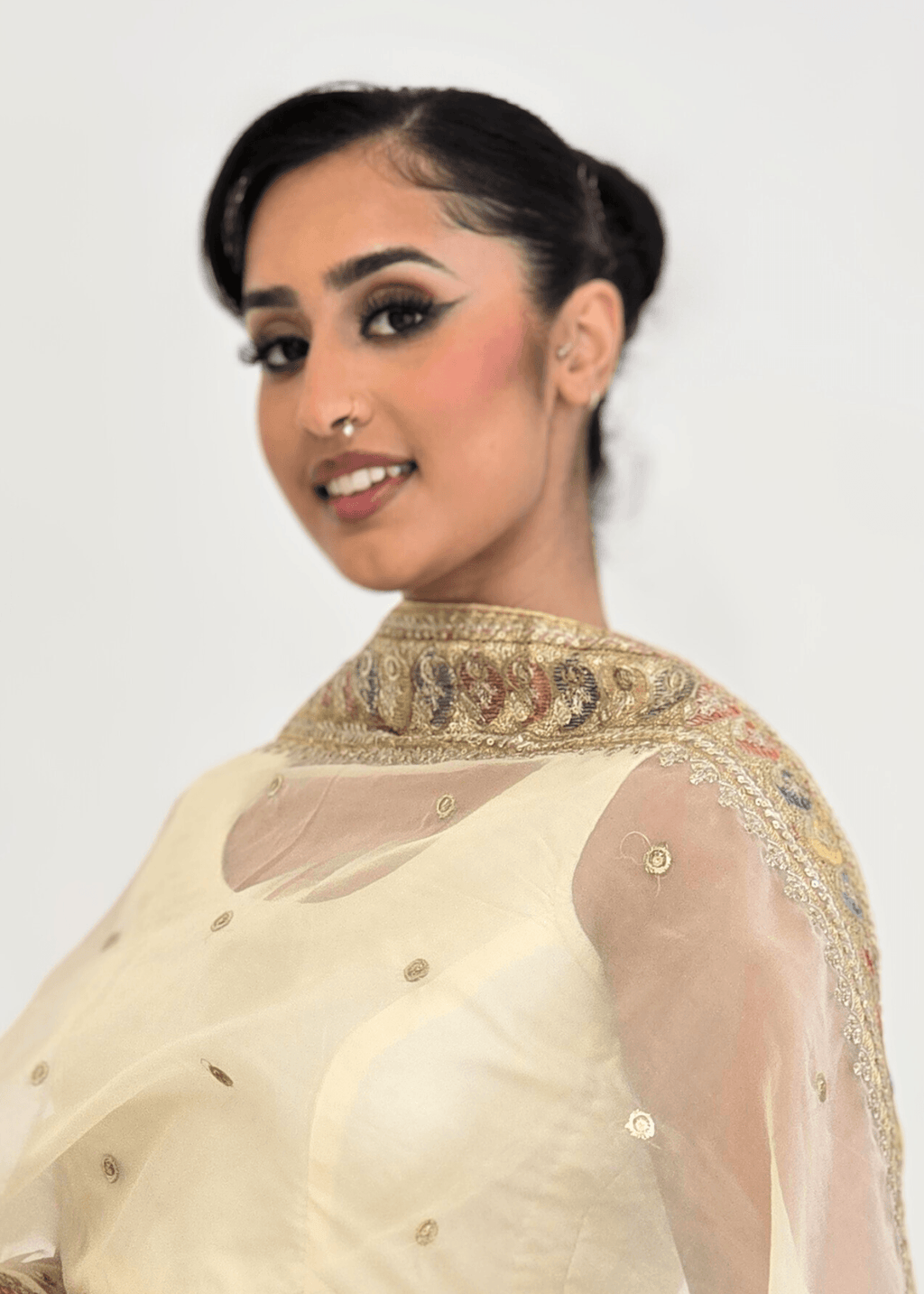 Nims Boutique Sunidhi Gold Multicolour Organza Dupatta/Chunni