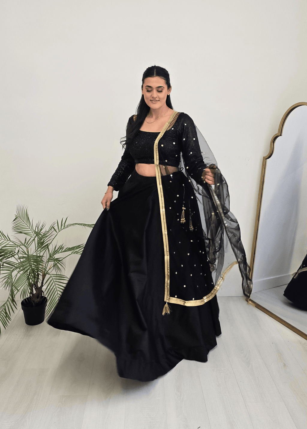 Nims Boutique Black Net Sequin Dupatta/Chunni NS4