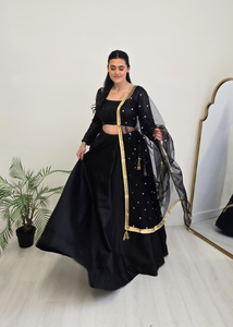 Nims Boutique Black Net Sequin Dupatta/Chunni NS4