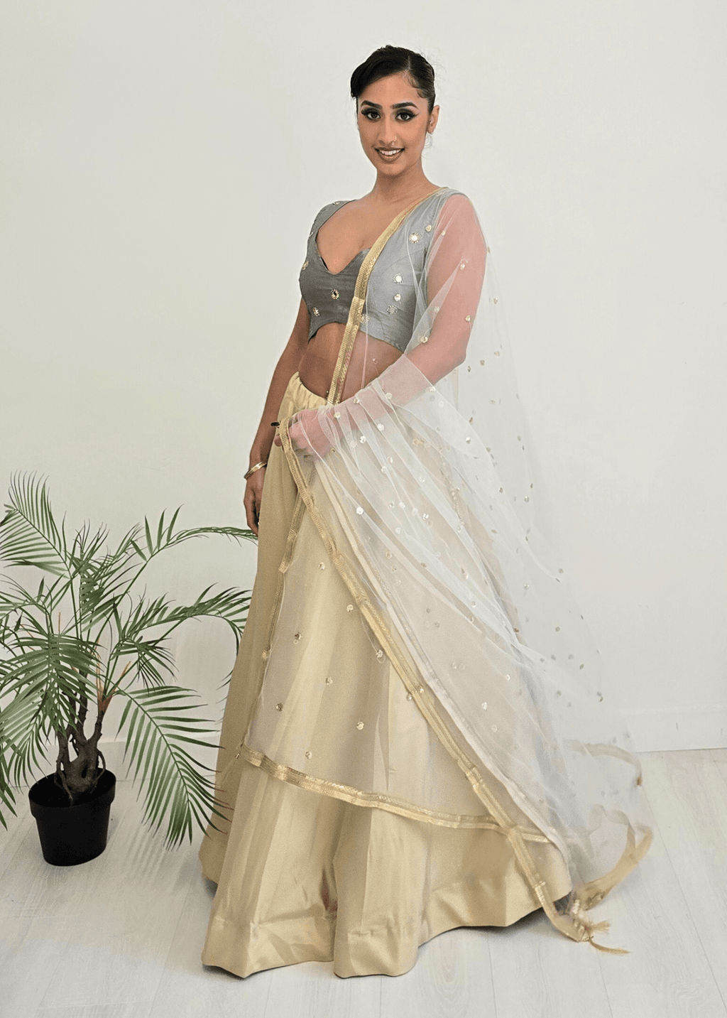 Nims Boutique White Net Sequin Dupatta/Chunni