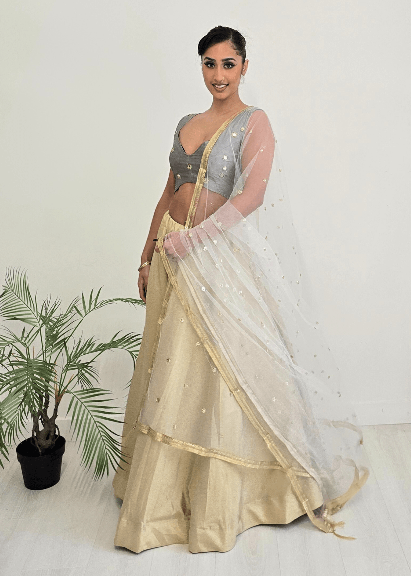 Nims Boutique White Net Sequin Dupatta/Chunni