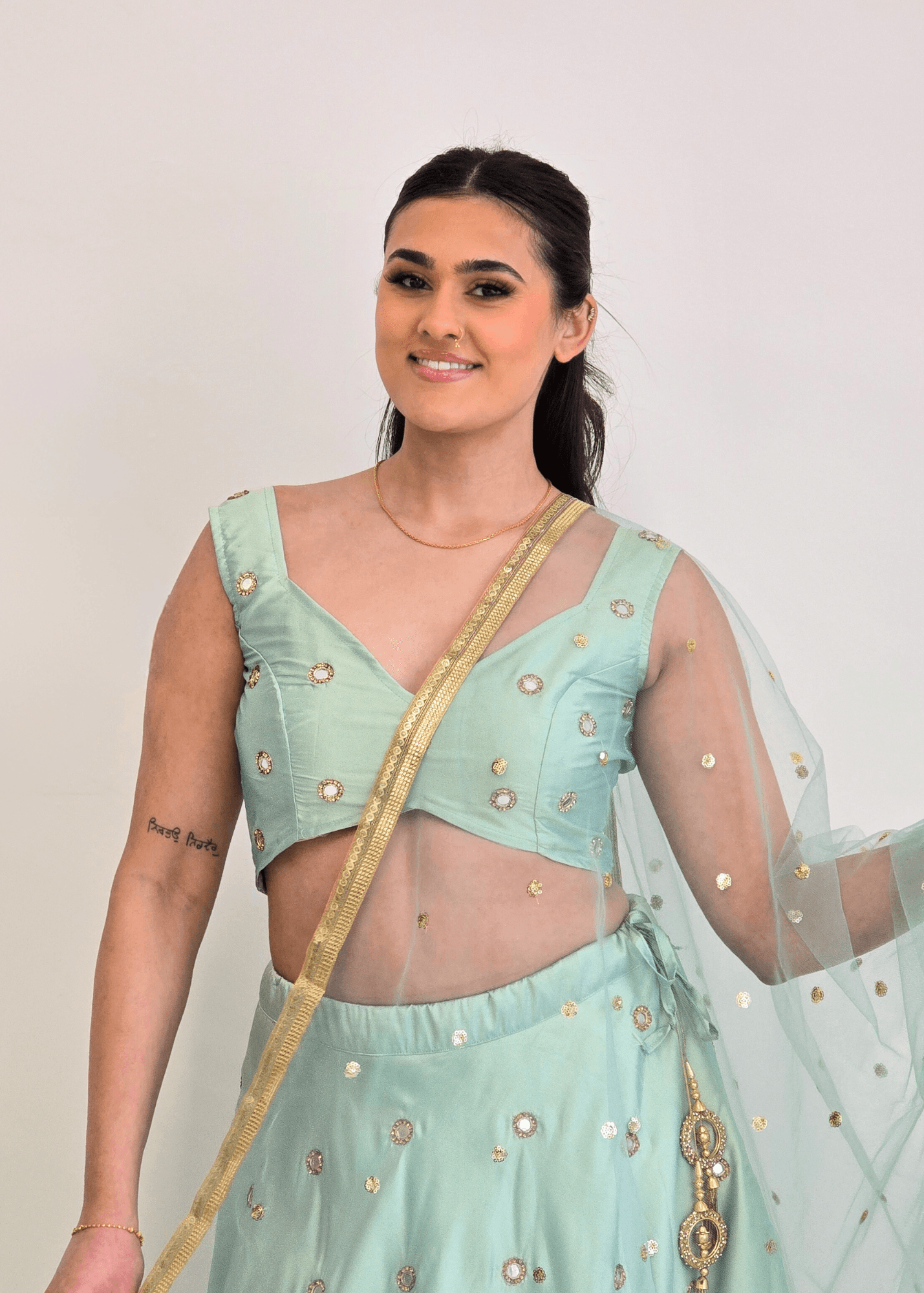 Nims Boutique Rani Luxury Mint Silk Mirror Blouse size 4-16