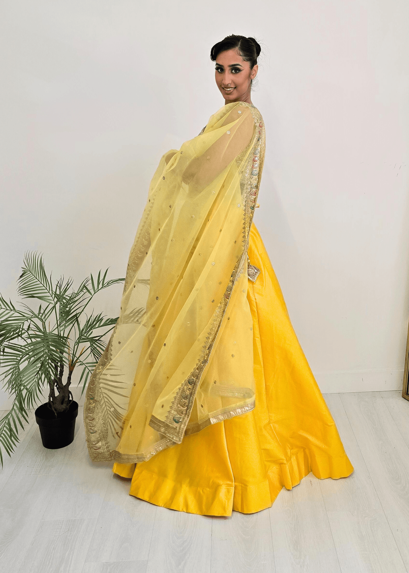Nims Boutique Sunidhi Yellow Multicolour Organza Dupatta/Chunni
