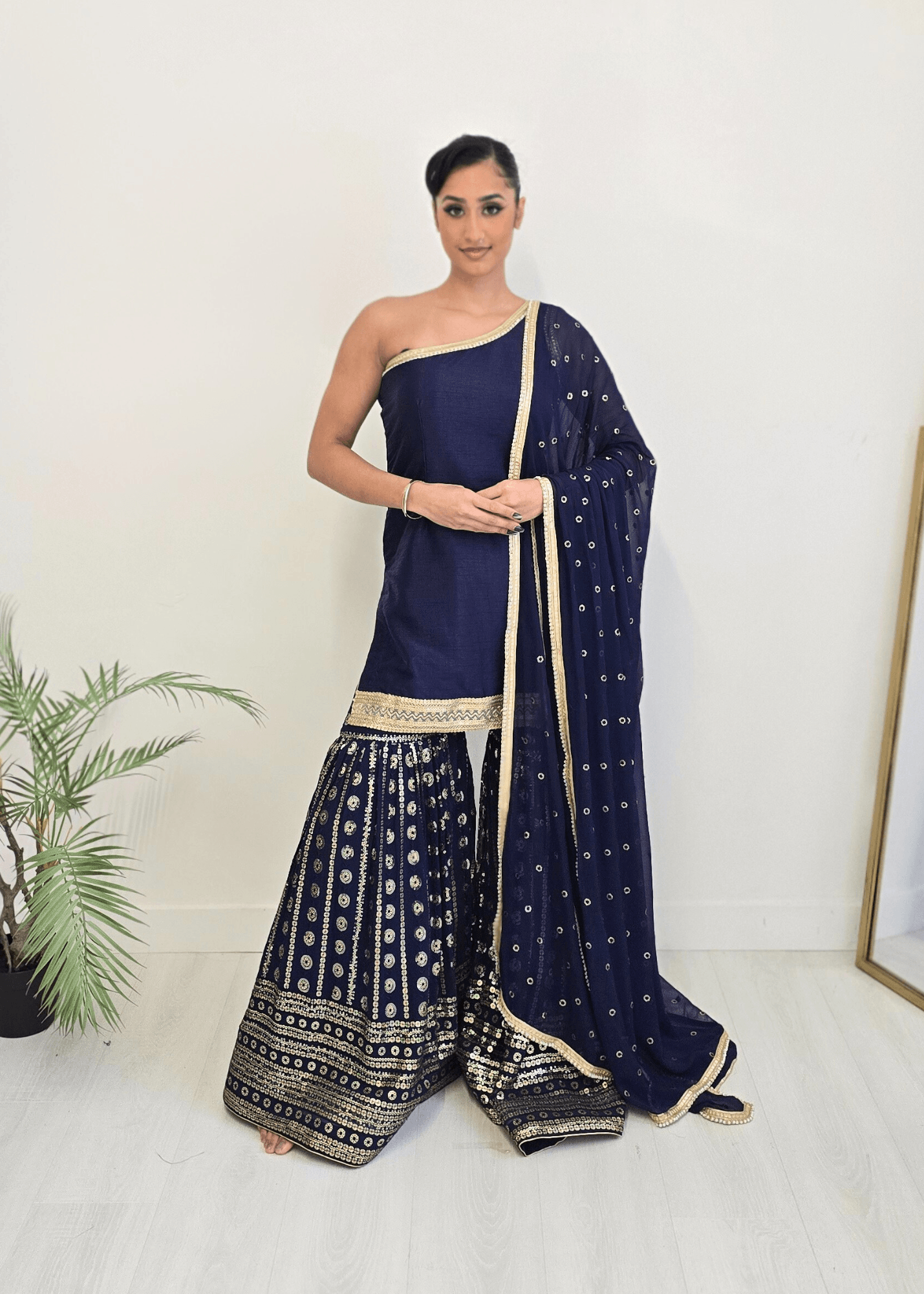 Nims Boutique Vaani Navy One Shoulder Luxury Gharara Suit sizes 6-14
