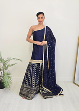 Vaani Navy One Shoulder Luxury Gharara Suit (sizes 6-14)