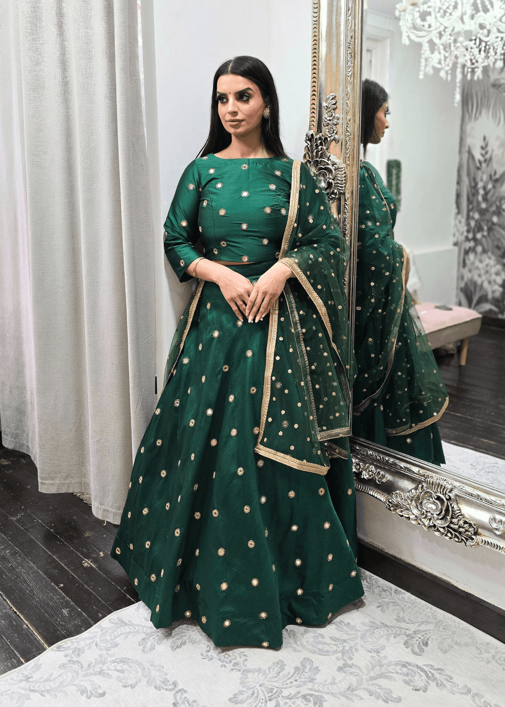 Nims Boutique Luxury Dark Green Net Sequin Dupatta/Chunni LNS2