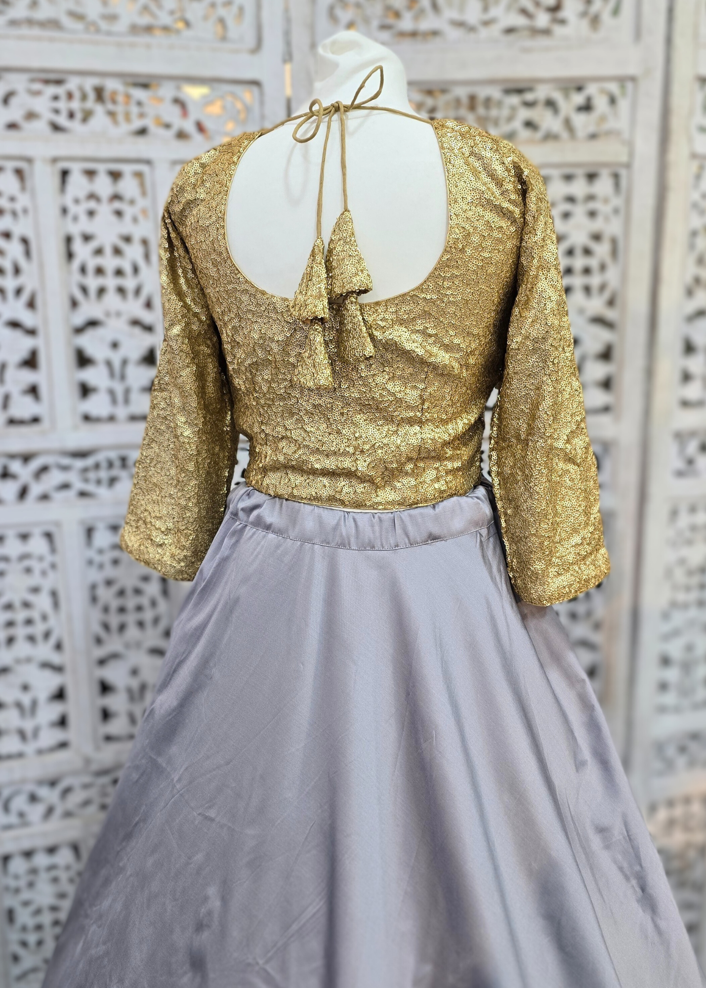 Luxury Rose Gold Sequin Long Sleeve Blouse with latkans (size 10-22)