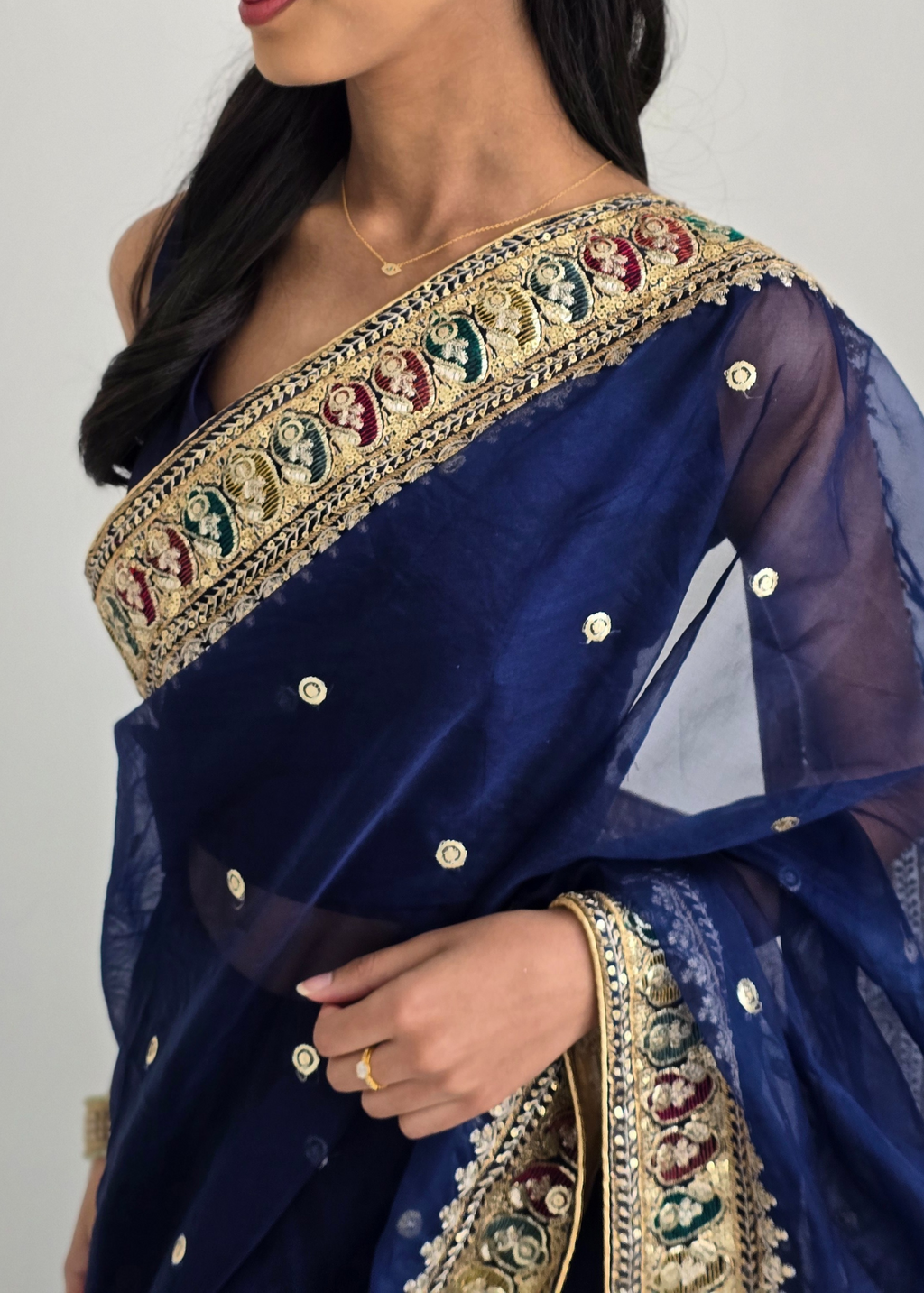 Sunidhi Navy Blue Multicolour Organza Dupatta/Chunni