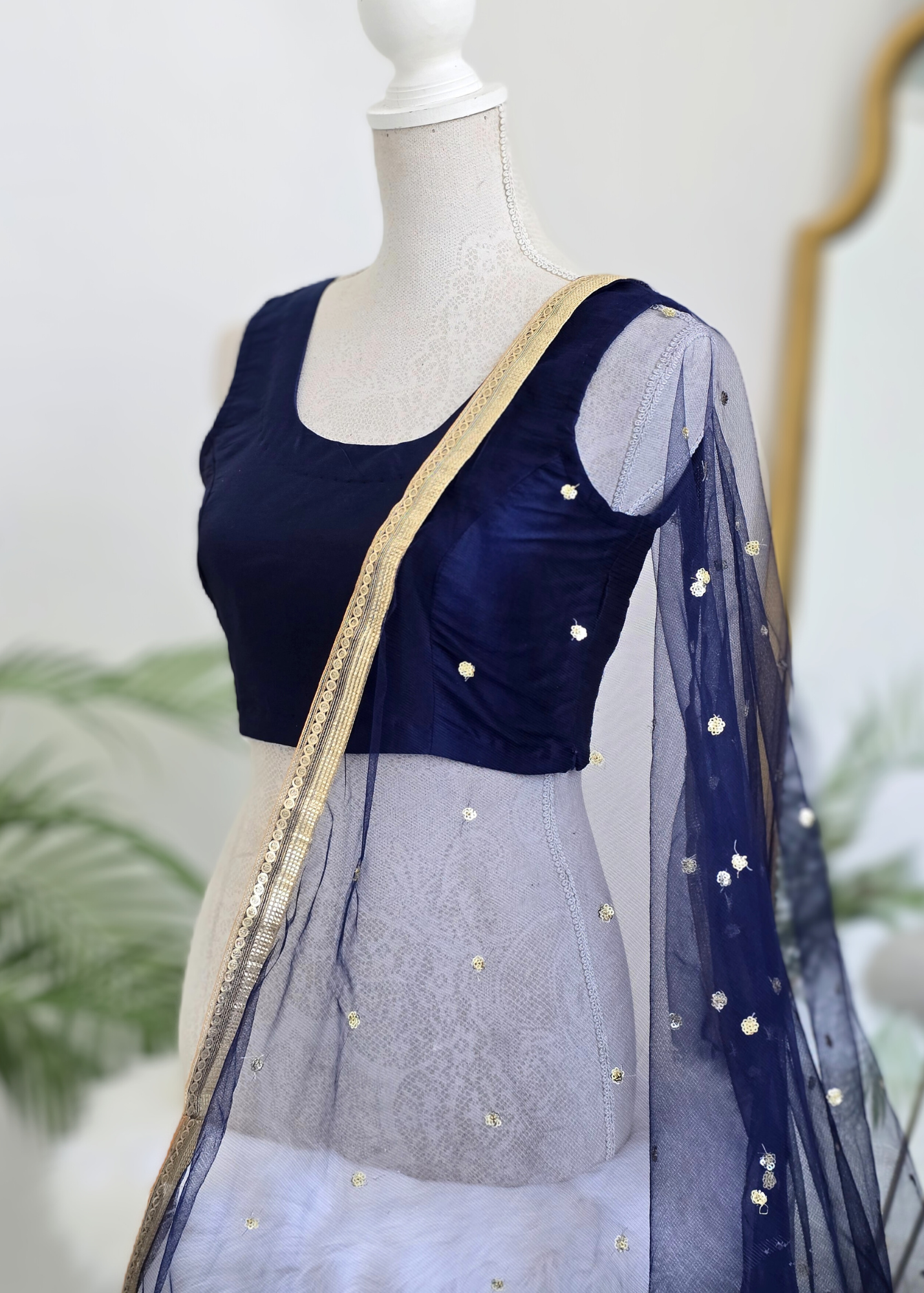 Navy Blue Net Sequin Dupatta/Chunni