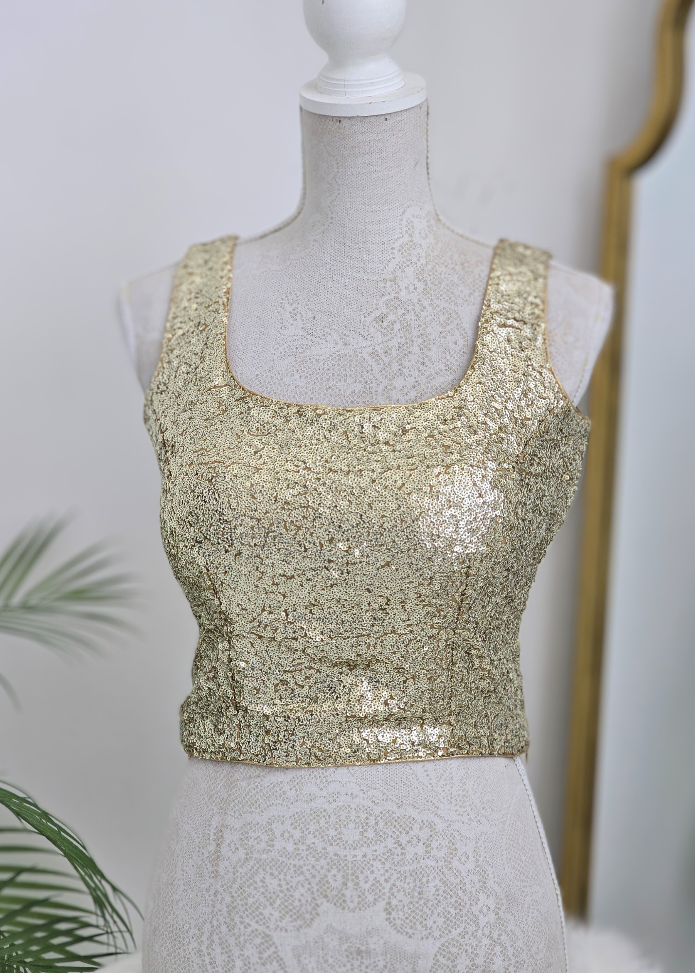 Gold Sequin Sleeveless Blouse Longer length with latkans (4-26)